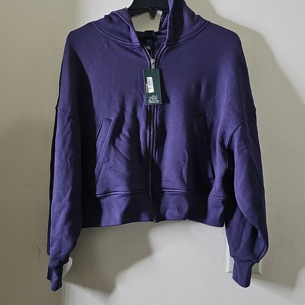 Wild Fable Women's Wedge Zip-up Relaxed Hooded Sweatshirt Navy Blue - Picture 6 of 6